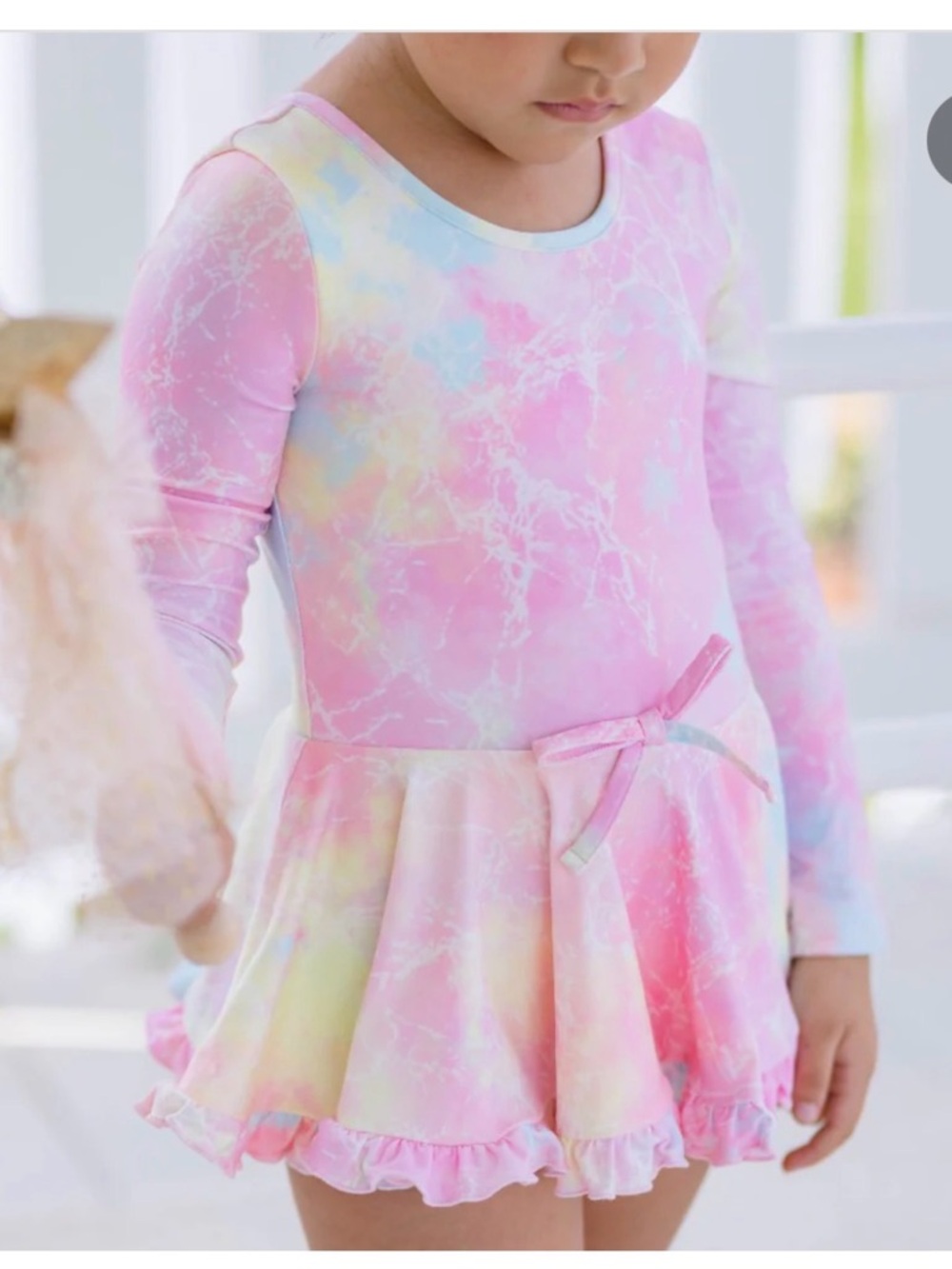 cheeky plum Pastel Tie-Dye Long Sleeve Skater Dress with Bow